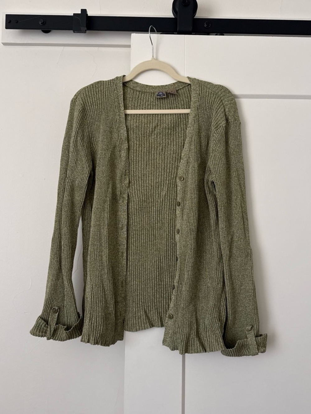Shaver Lake 100% Cotton Green Ribbed Button-Front Women’s Sweater Cardigan